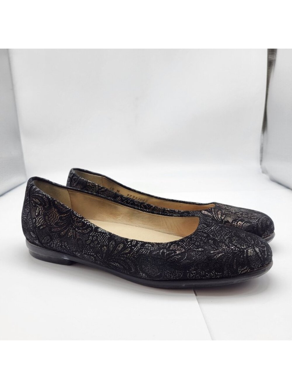 SAS Scenic Ballet Flats Women 10 Black Bronze Lace Floral Comfort USA made